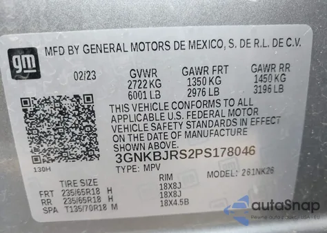 2023 Chevrolet Blazer Awd 3Lt from USA, damaged, VIN 3GNKBJRS2PS178046